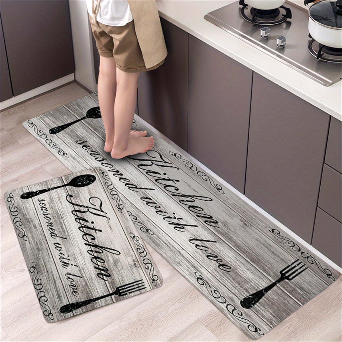 Long Kitchen Mat PU Leather Floor Mats Waterproof Oil Proof Non