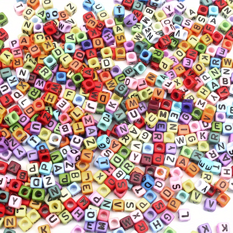 100PCS - 6mm Alphabet Letter Beads , Rainbow Color, Multi Coloured Beads ,  ABC Name , A-Z Letter Beads, Square beads, Mixed Random[CB0118]