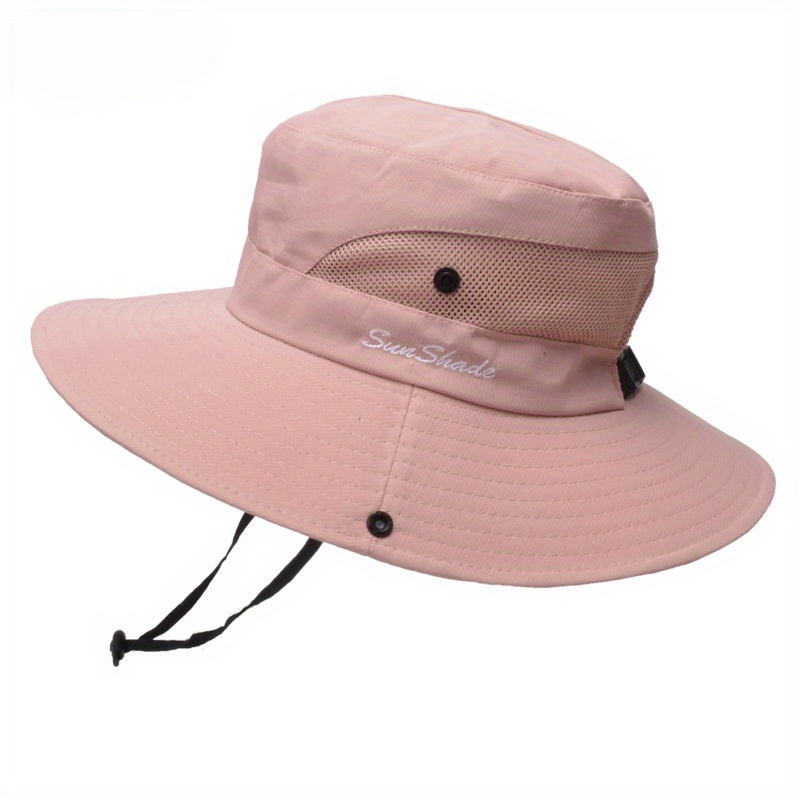 DeliaWinterfel Men Women Large Wide Brim Bob Hiking Outdoor Hat with Chain Strap Pure Pink