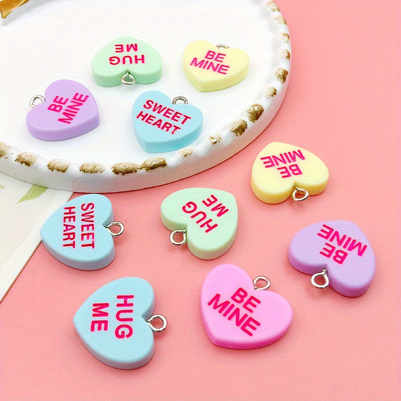 KitBeads 100pcs Enamel Conversation Charms Kawaii Pink Heart Shape Charms  Valentine Love Heart Charms for Jewelry Making Bracelets Necklace