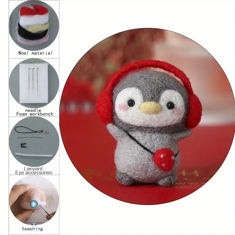 Penguin Wool Felt Poking Handmade Diy Material Bag Creative - Temu