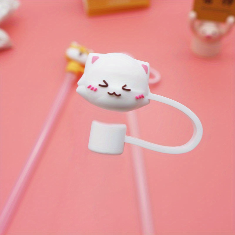 8pcs Accessories Cartoon Silicone Cover Animal Decorative Topper - Straw Design for Small Pipe Kitchen Animals Reusable Drink Plug Dog Tip Plugs Cute