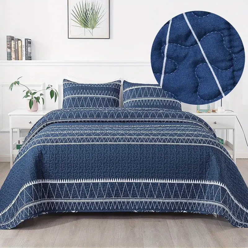 2 3pcs summer geometric patterns bedspread set 1 bedspread 1 2 pillowcase without filler soft breathable and comfortable microfiber bedding set for bedroom dorm room details 3