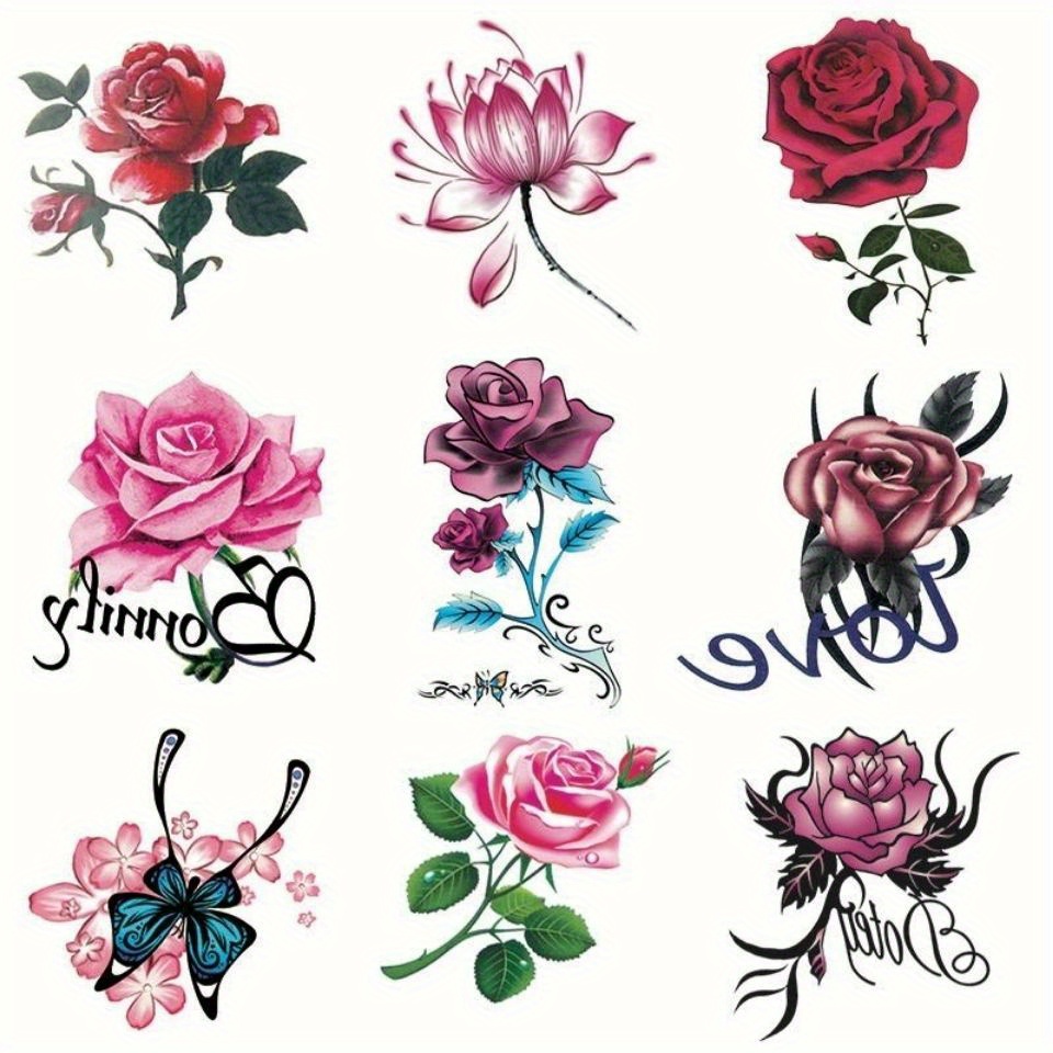 9 Sheets Tattoo Stickers Small Pattern Hot Girl Sweet Cool Small Disposable Waterproof Long Lasting Female Student Flower Arm Clavicle Tattoo Stickers