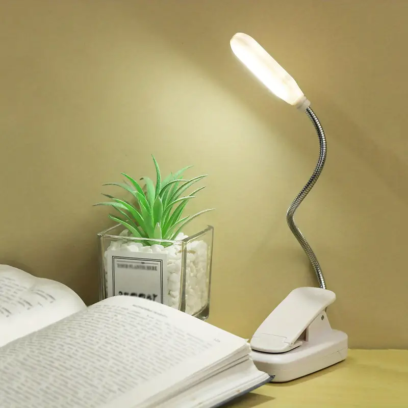 1pc clip on book light battery powered flexible hose table lamp desktop small reading lamp portable small night light for room decor details 5