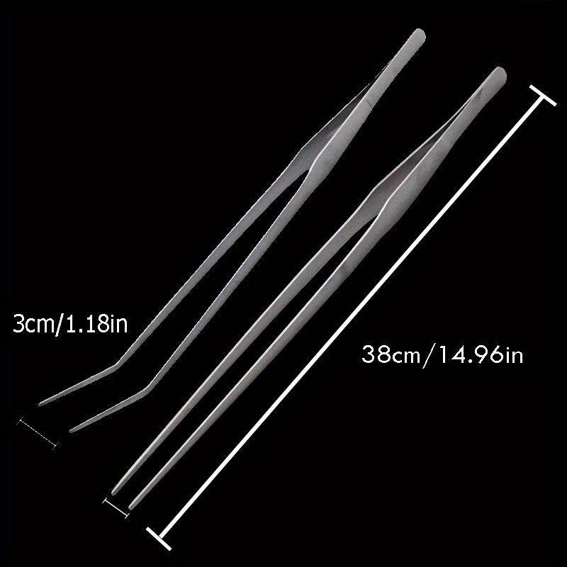 2PCS Aquarium Tweezers Stainless Steel Straight and Curved