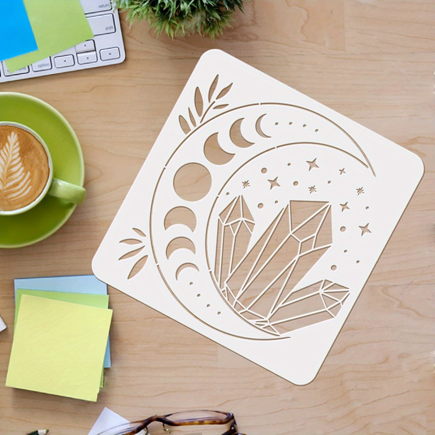 TEMU 1pc Moon Stencils Template 11.8x11.8inch Plastic Crystal Drawing Painting Stencils Leaves Pattern Reusable Stencils For Painting On Wood, Floor,