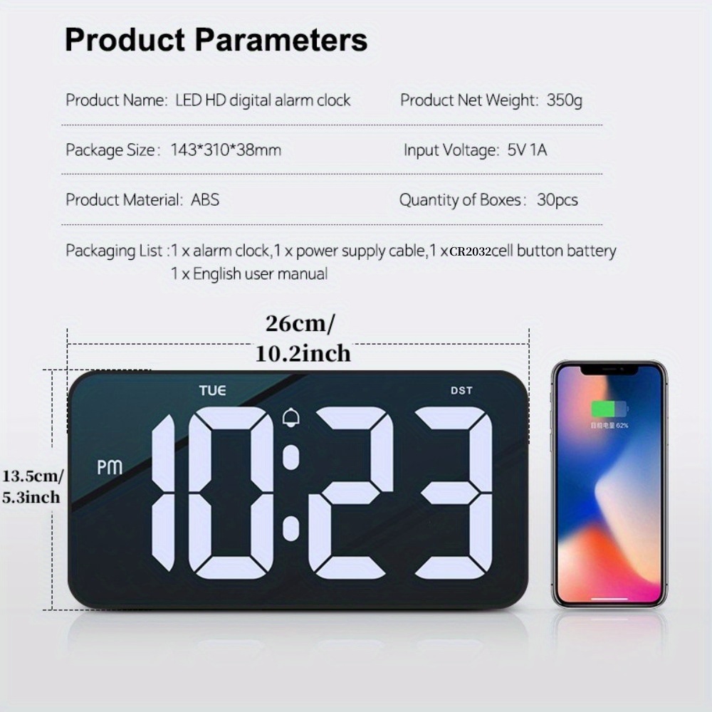 Digital Alarm Clock With Time/calendar, Day Of Week Display, Dst, Night
