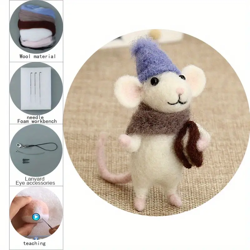One Set Of Needle Felting Kit For Beginners, Needle Felting Starter Kit :  Cute Teacher Mouse