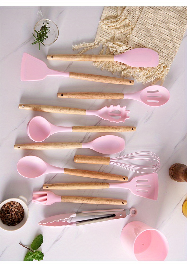 12 Pieces Set Silicon Utensils With Wooden Handles – Nature's Nest