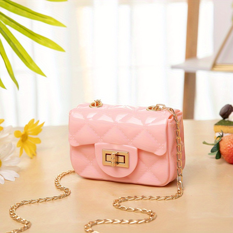 Mini Square Bag Quilted Twist Lock Flap PU Pink