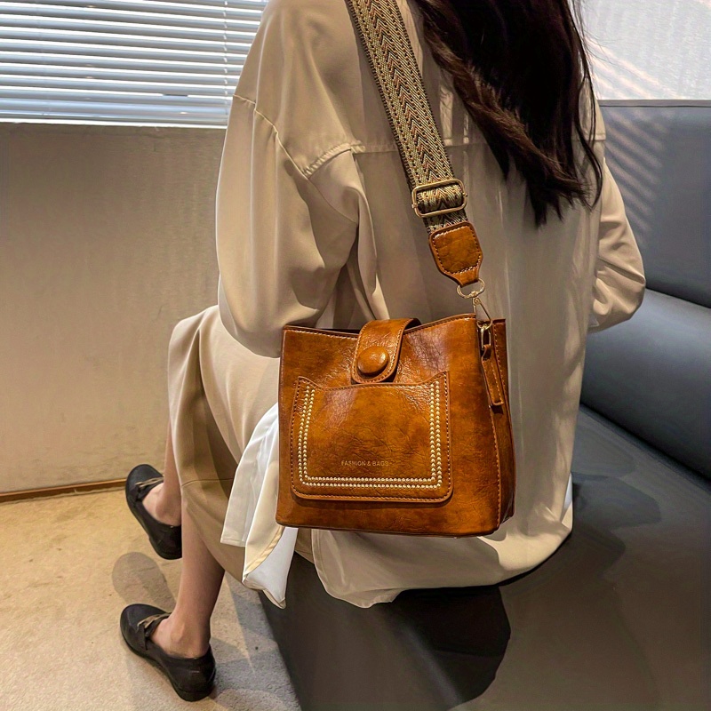 Vintage Minimalist Bucket Bag, Solid Color Shoulder Bag, Women's All-match Mini  Bag For Work - Temu