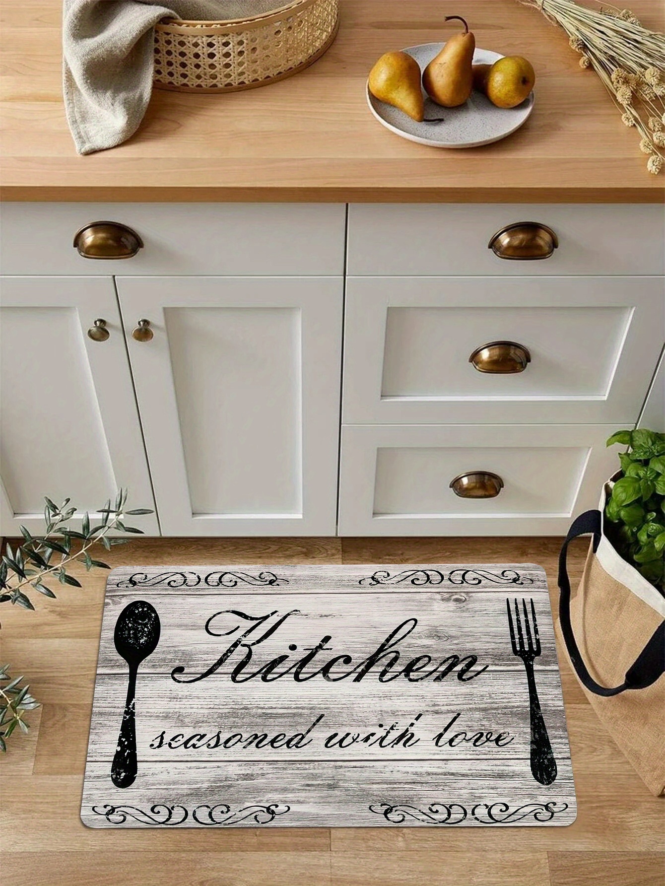 Leaveforme Kitchen Mat Nordic Style Cartoon Print Waterproof Non-Slip  Comfort Kitchen Floor Mats for Farmhouse