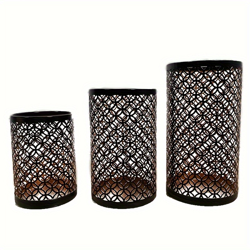 Image of A Set Of 3 Nordic Hollow Candlestick Three-piece Candlestick Holder Crafts Ornaments Decoration Living Room Bedroom