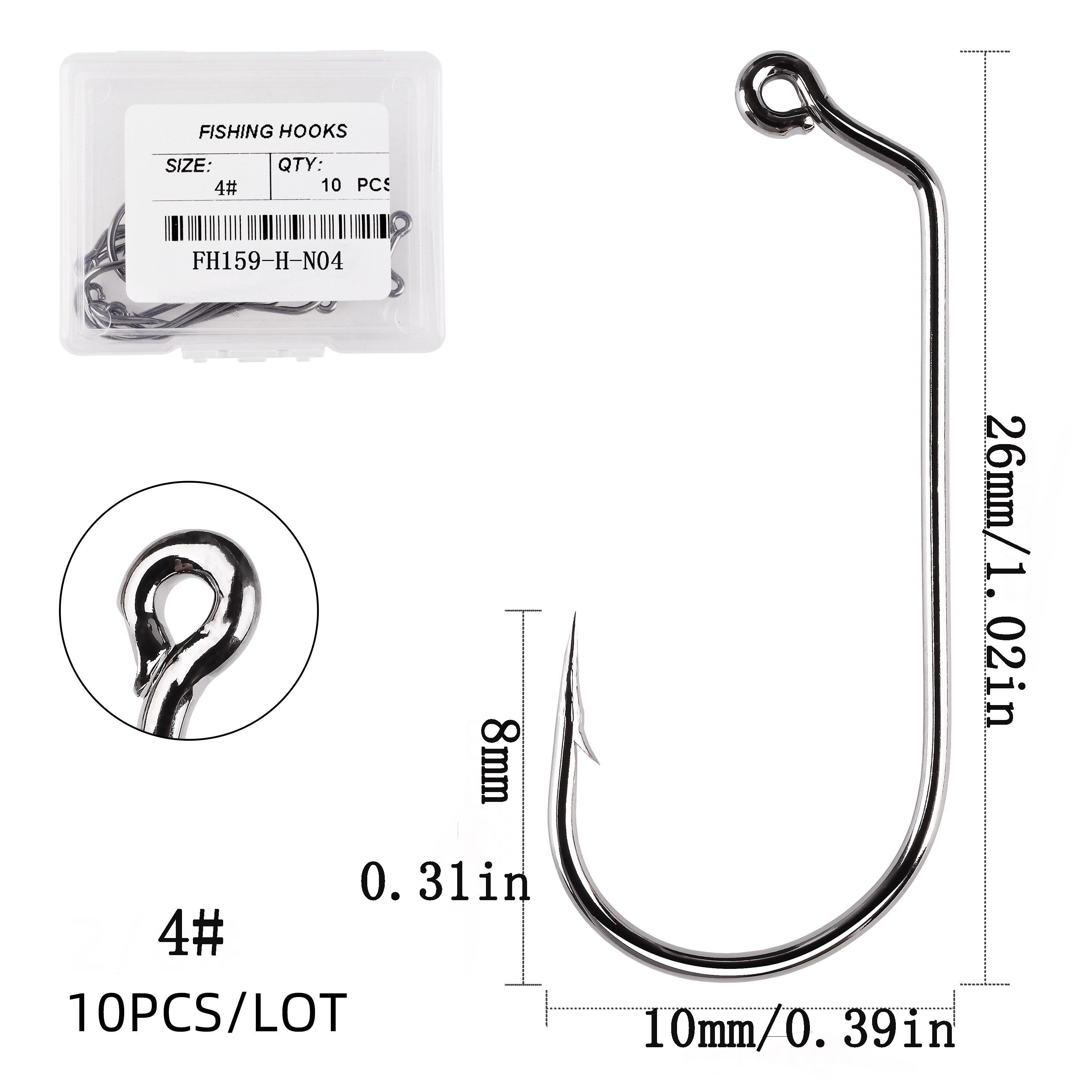10pcs/box High Carbon Steel Jig Fishing Hooks - 60 Degree Eye Shank For Saltwater Bass Jigging - - Sizes 1# To 5/0# - Strong And
