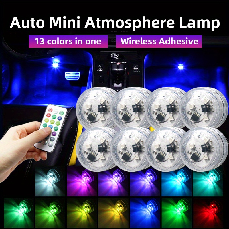 Drahtlose Selbstklebende  LED-Auto-Innenraum-Umgebungslicht-Fernbedienungsdekoration,  Auto-Dach-Fuß-Atmosphäre, Neon-Underglow, RGB-Mini-Tauchlampen