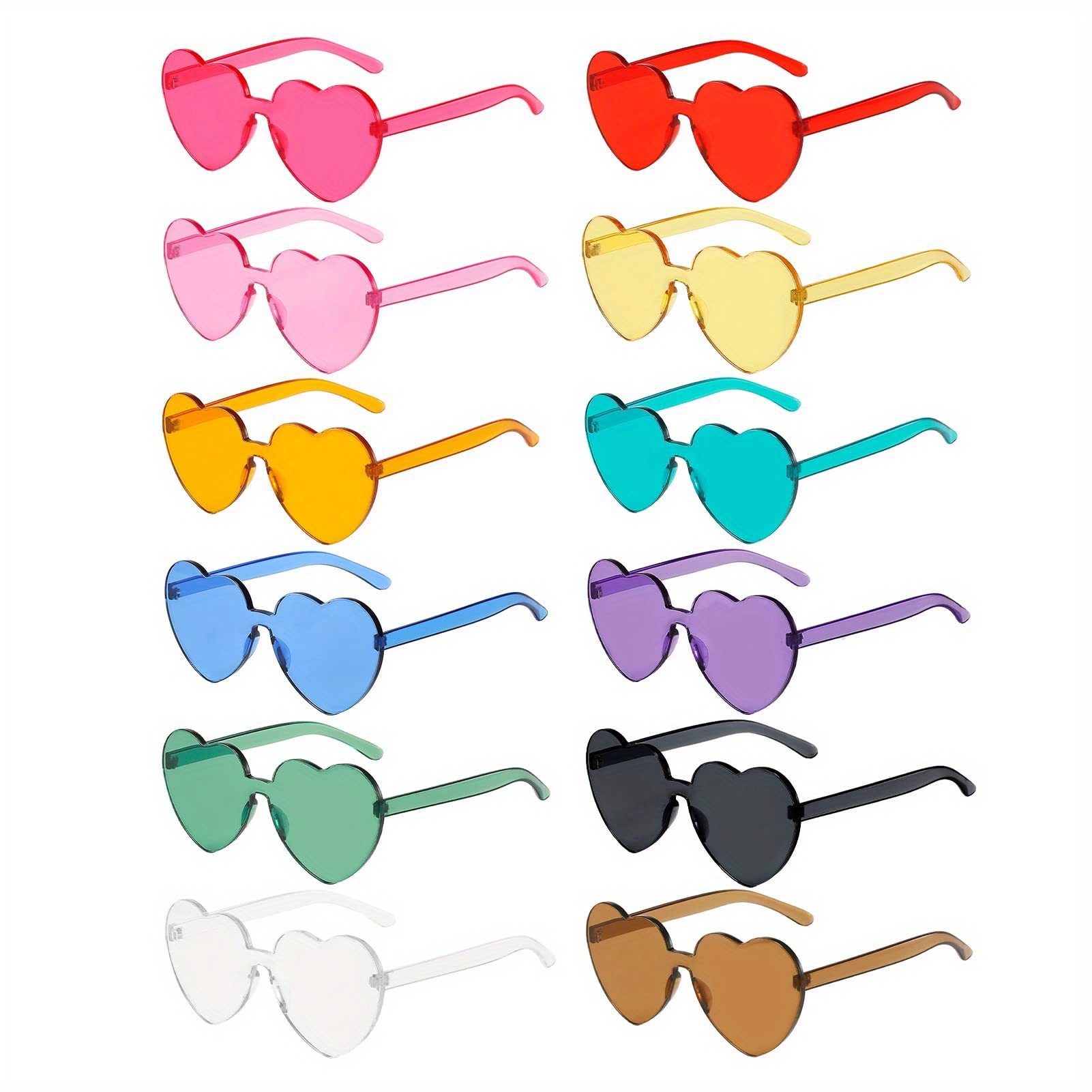 12 Pairs of Heart Summer Sunglasses for Men & Women, Trendy Rimless Transparent Candy Color Heart Glasses, for Party Favor, Outdoor, Cosplay