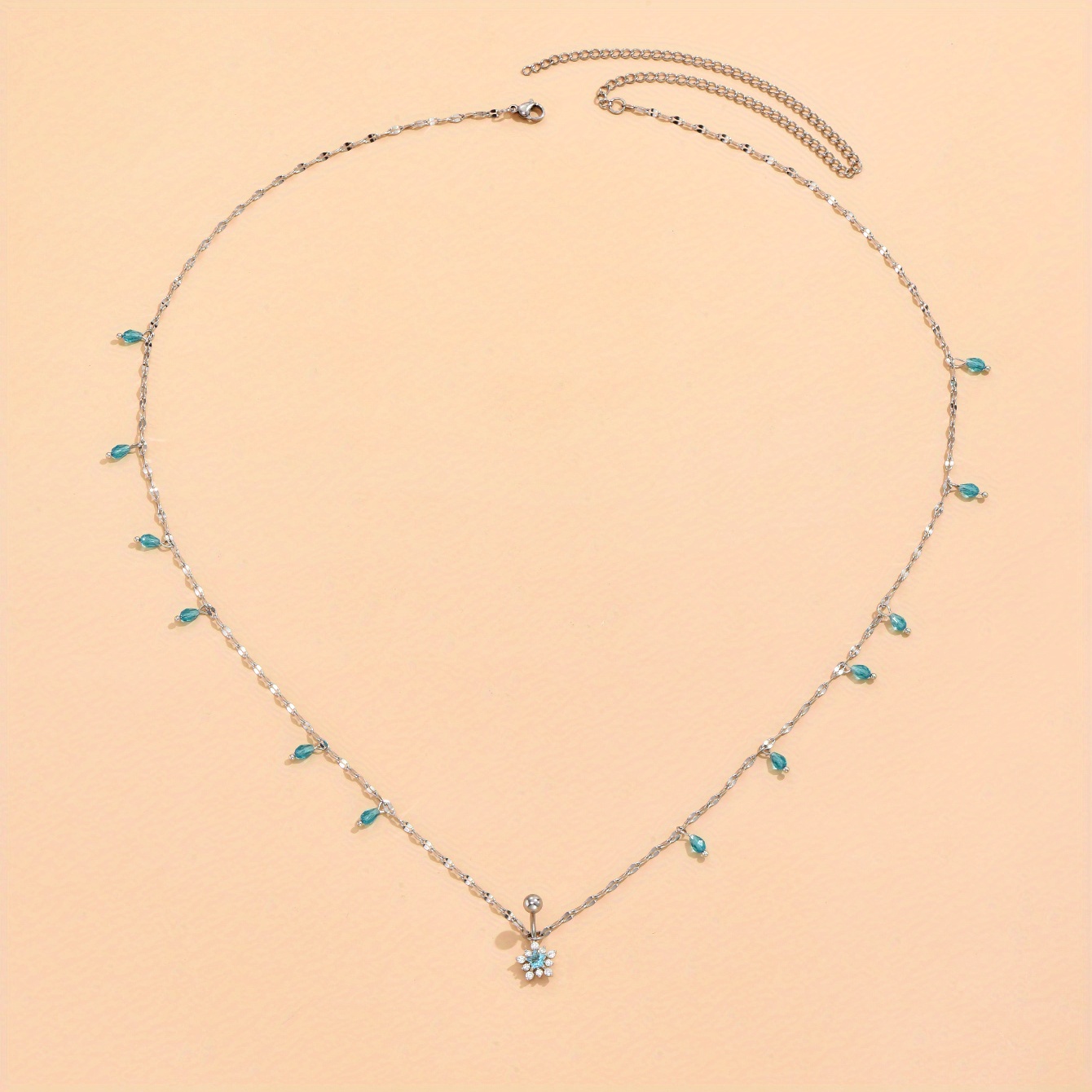 Image of Mini Flower Tassel Pendant Waist Chain Belly Button Ring Inlaid Shiny Cubic Zirconia Women's Fine Body Jewelry