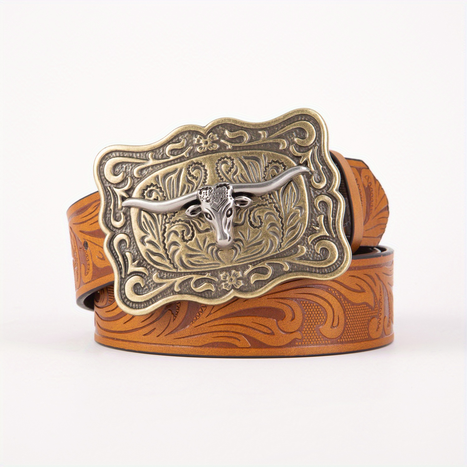 Cow Head Men's Retro Embossed Leather Belt