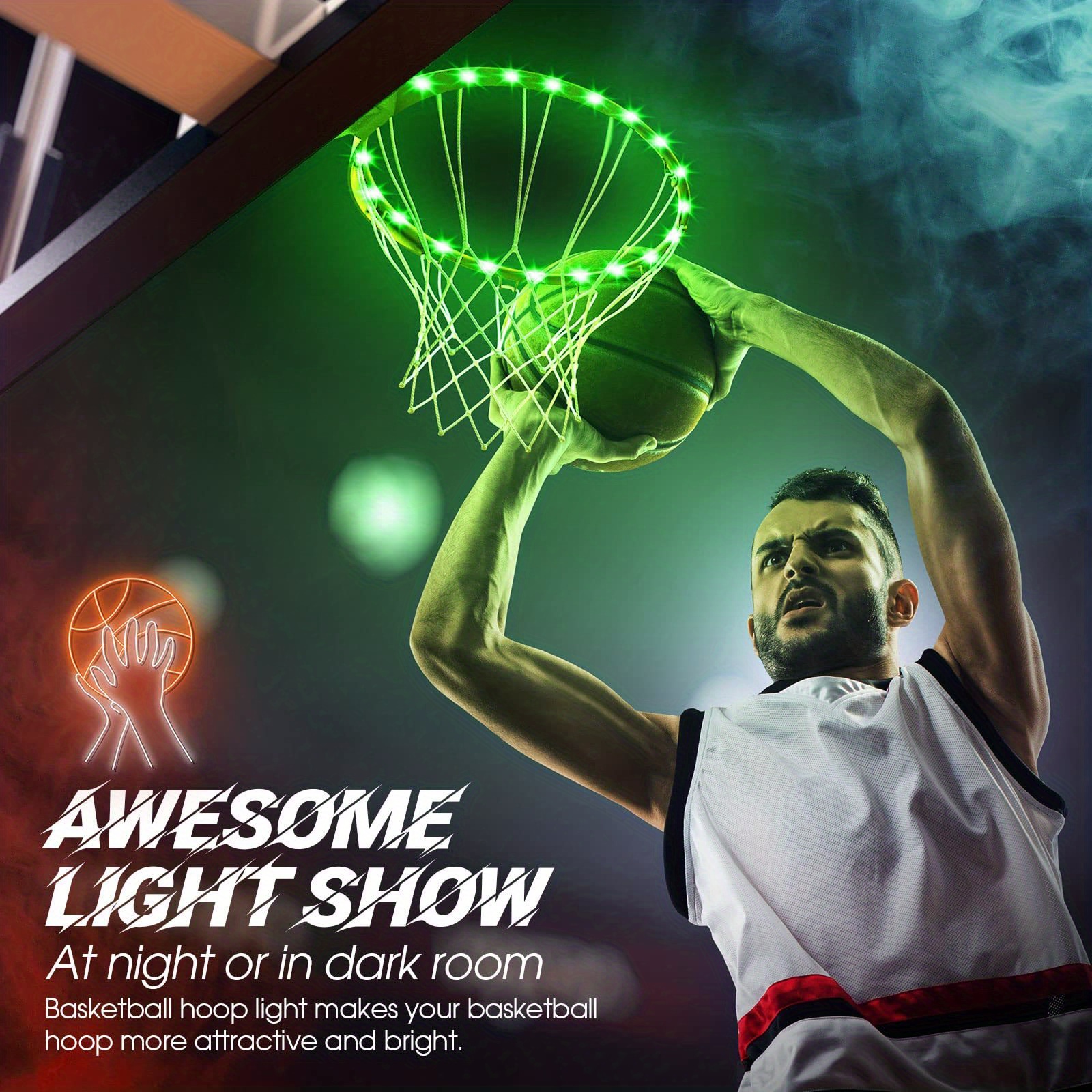 1pc led basketball hoop light remote control basketball rim led light 17 colors waterproof led basketball hoop suitable for play outdoors at night training night outdoor basketball games good gift details 8