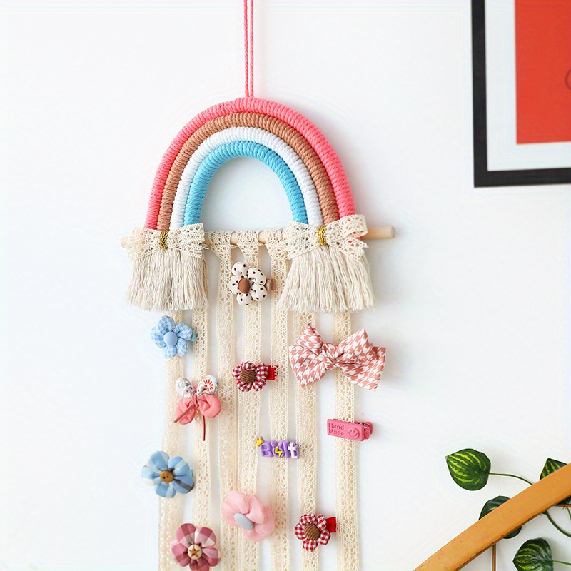 Image of Children's Room Decoration Wall Decoration Wall Hanging Girl Hairpin Organizing Stand Rainbow Bow Hairpin Storage Strap