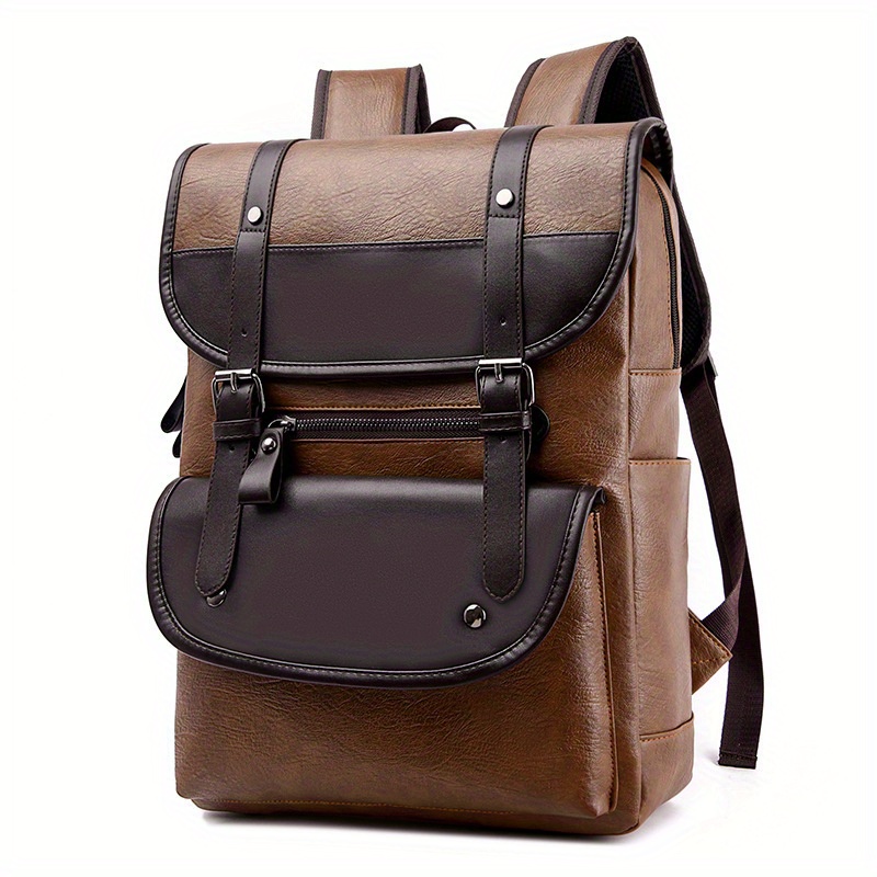 Vintage PU Leather Men Backpack Business Travel Backpack Large