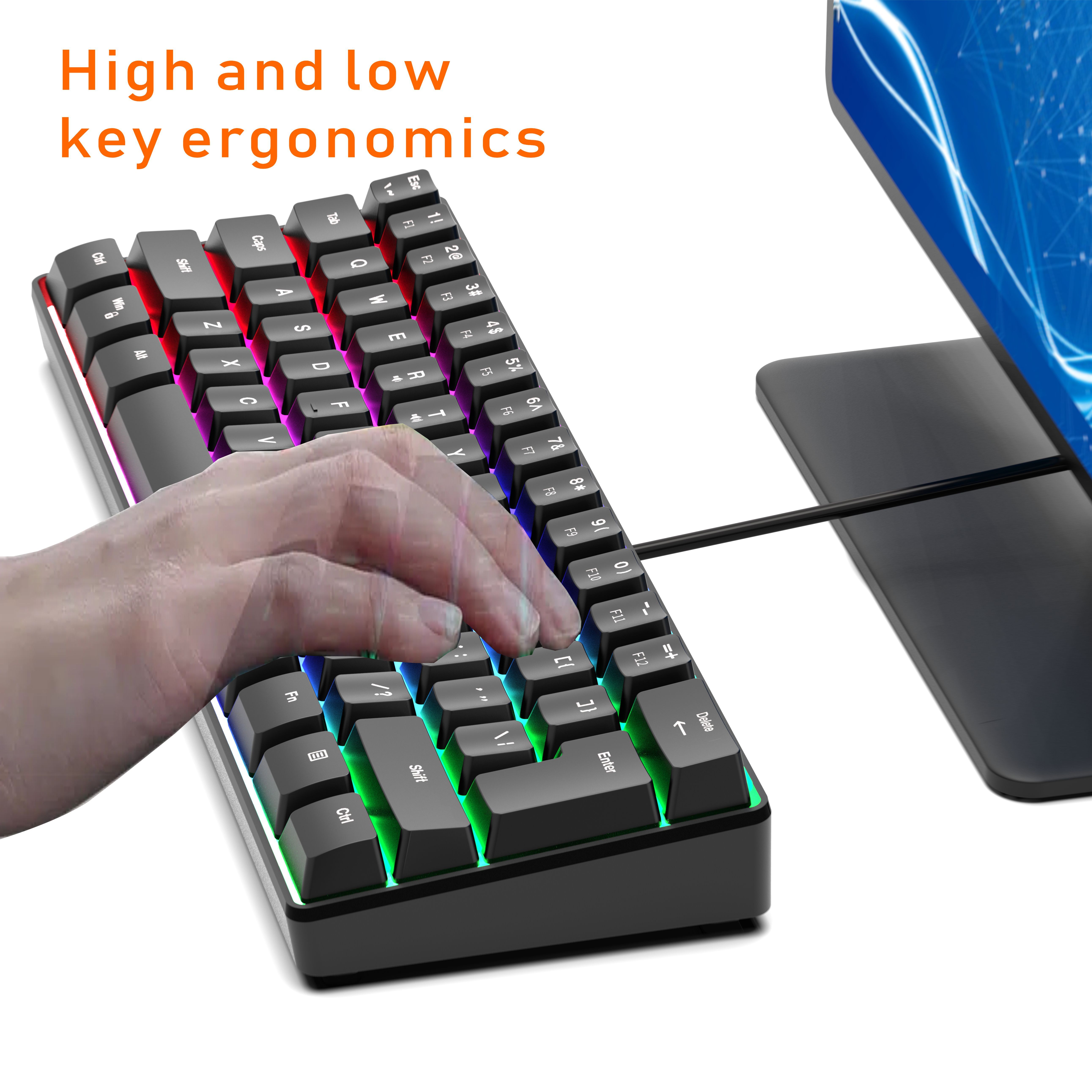 black rgb colorful luminous gaming keyboard mini 60 scale 61 keys translucent usb keyboard portable ergonomic high   design key   keyboard no fading keys colorful light night special backlit keyboard suitable for desktop computer laptop all in one multiple systems multiple   pc   ps4   one gamer details 1