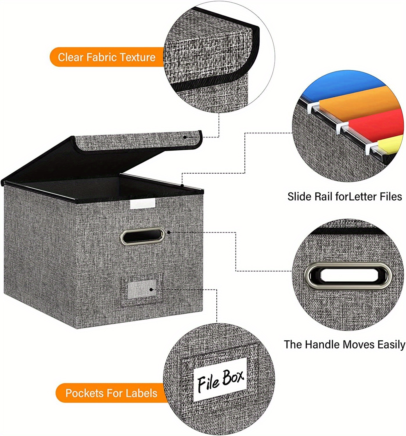 Document Organizer File Boxes For Hanging Files With Lid, Collapsible