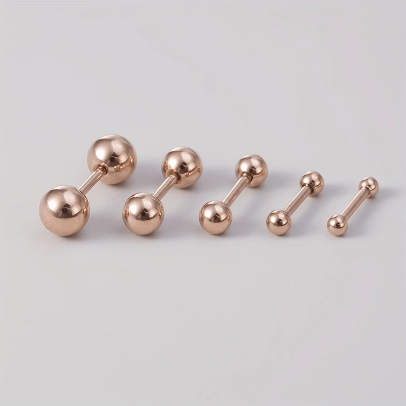 5pcs Stainless Steel Balls Ear Stud Earrings, Barbell Shaped