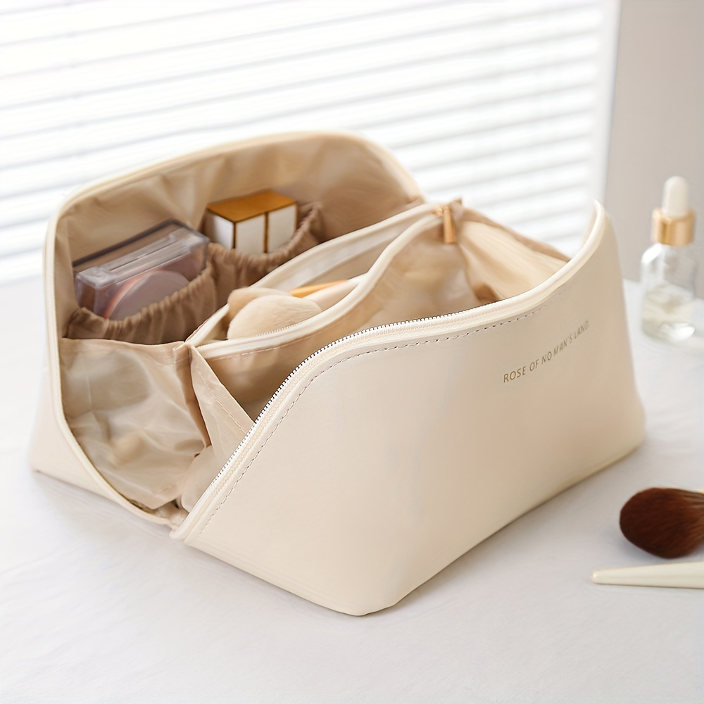 Large Capacity PU Leather Cosmetic Storage Bag Women Makeup Organizer  Handbag Makeup Brushes Storage Bag Toiletry Bag Travel