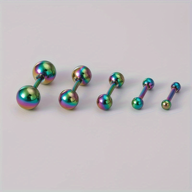 5pcs Stainless Steel Balls Ear Stud Earrings, Barbell Shaped