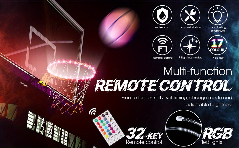 1pc led basketball hoop light remote control basketball rim led light 17 colors waterproof led basketball hoop suitable for play outdoors at night training night outdoor basketball games good gift details 3