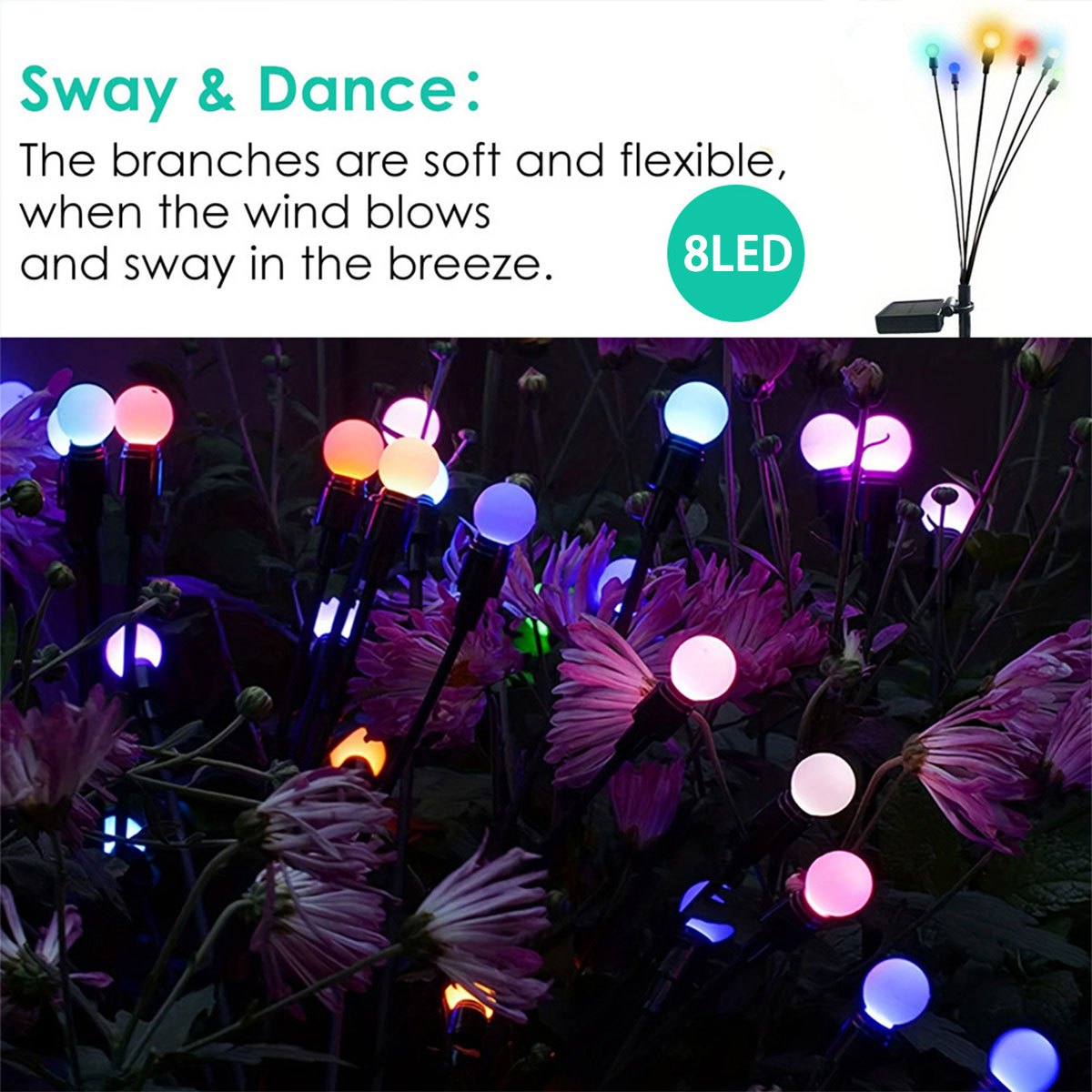 2 Pack 8led Solar Powered Firefly Lights Solar Lights Outdoor ...