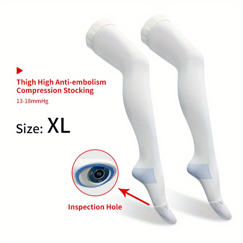 Anti-Embolism(TED) Hose, Thigh Length, Open Toe, 18mmHg, White, 1 Pair