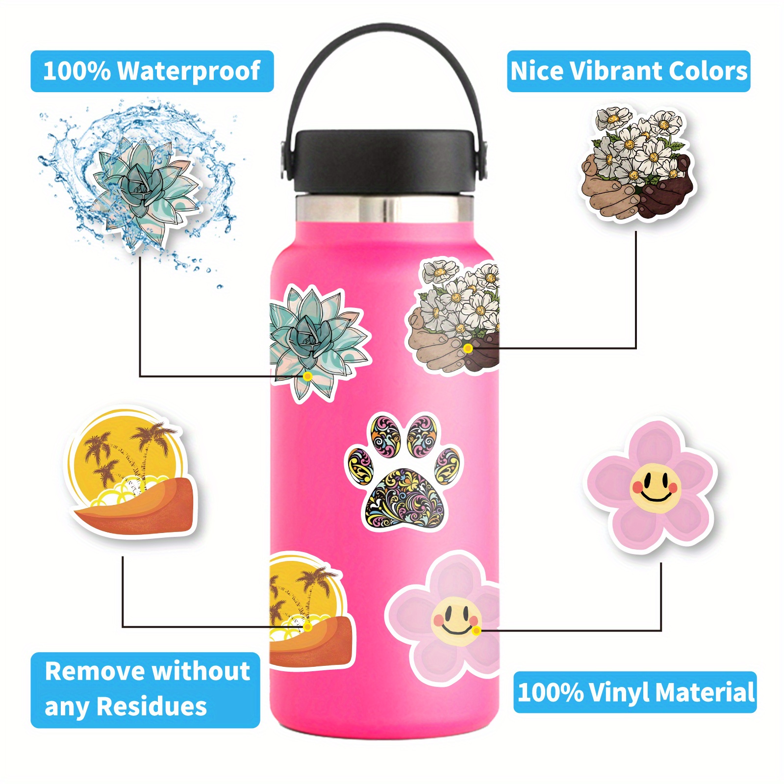  200 PCS Cute Stickers Pack,Vinyl Waterproof Stickers for  Laptop,Skateboard,Water Bottles,Computer,Phone,Guitar,VSCO Stickers for  Adult,Perfect for Gift : Cell Phones & Accessories