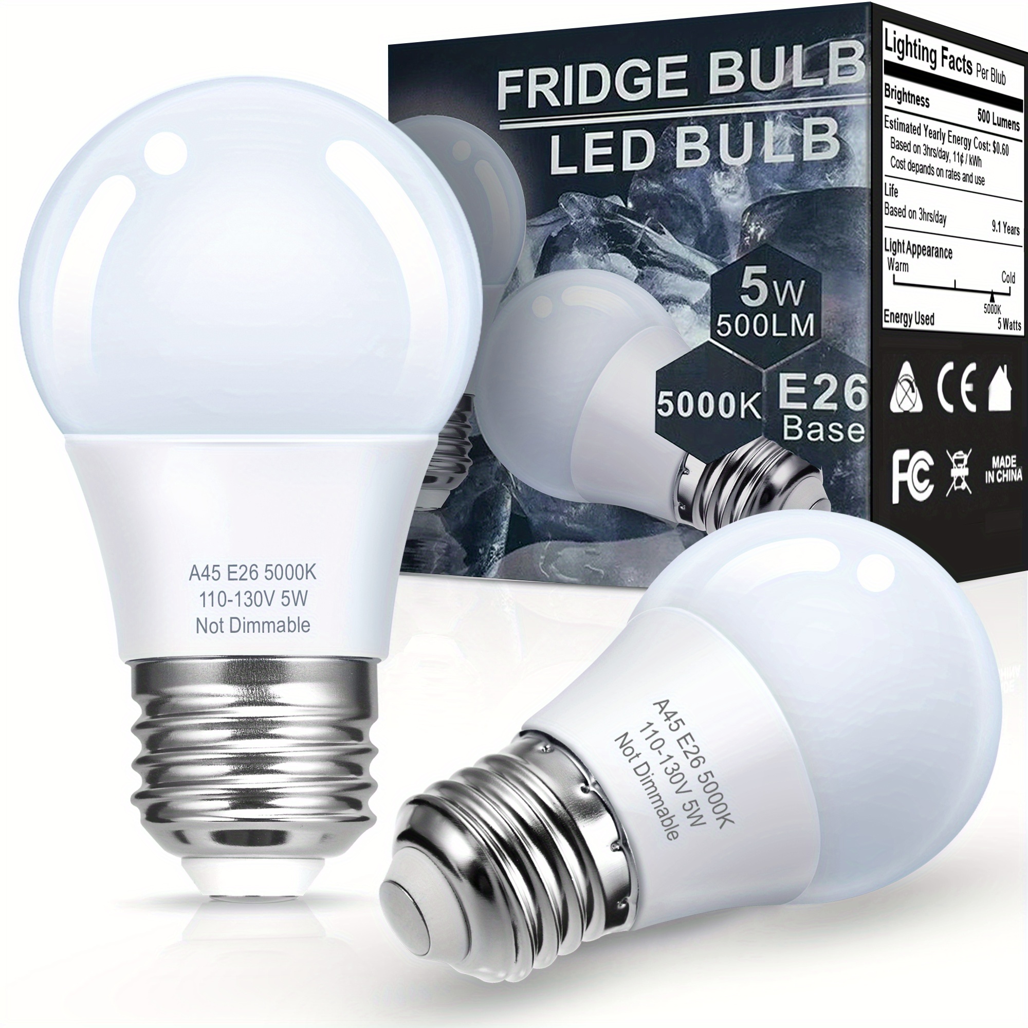 2psc Refrigerator Light Bulbs E26 Base A15(a45) Appliance - Temu