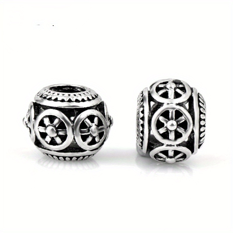 Vintage Style Hollow Round Large Hole Beads Antique Silvery - Temu