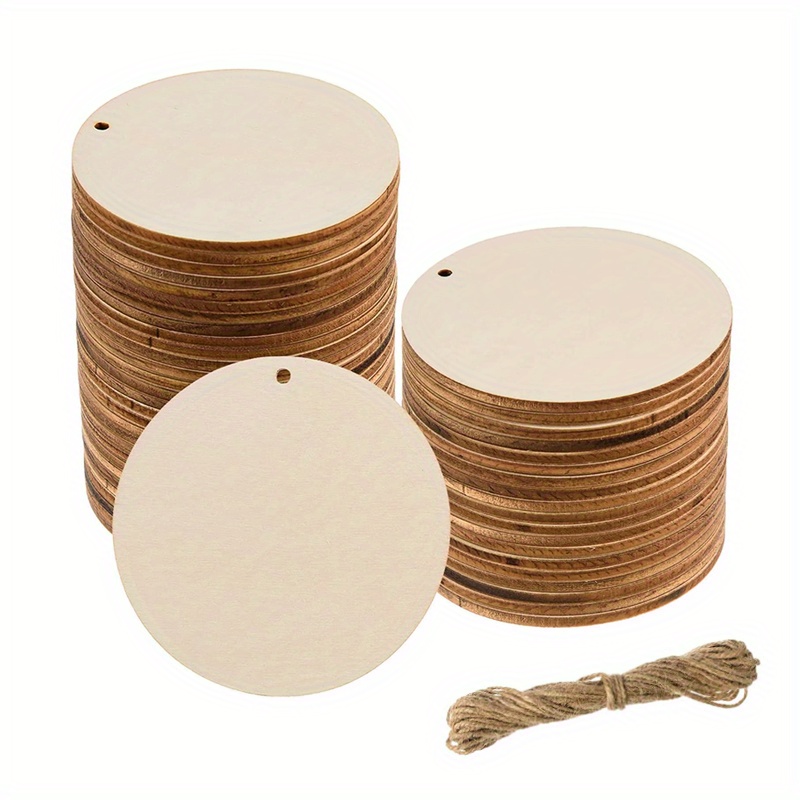 10pcs 80mm Round Wood Circle With Holes Round Wood Pan For Crafts Blank  Natural Wood Circle Cut For DIY Crafts Party Birthday Christmas Decorations