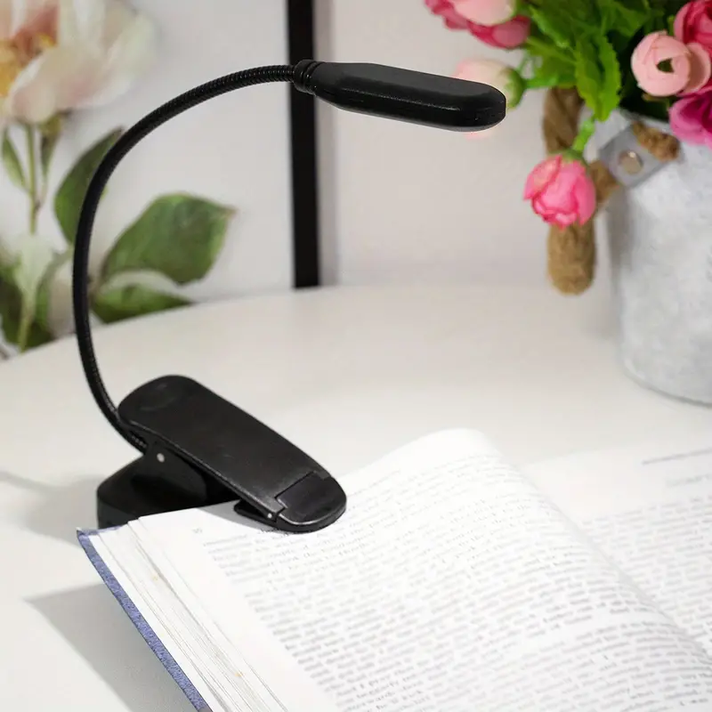 1pc clip on book light battery powered flexible hose table lamp desktop small reading lamp portable small night light for room decor details 3