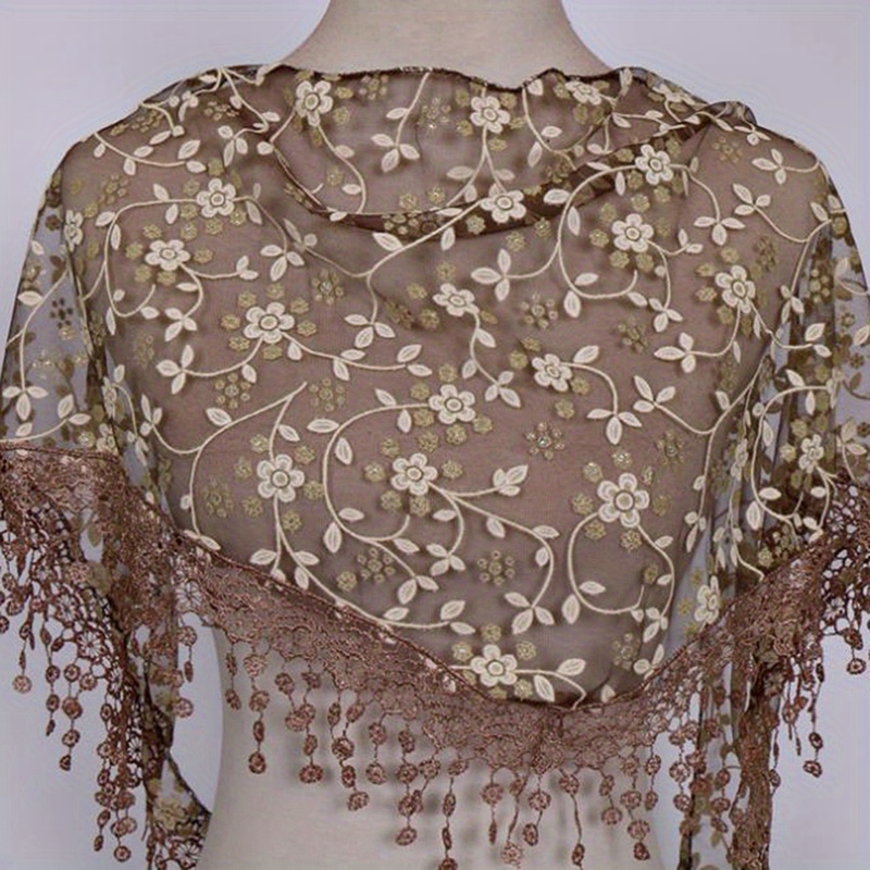 Floral Embroidery Triangle Scarf Elegant Tassel Shawl Lace - Temu