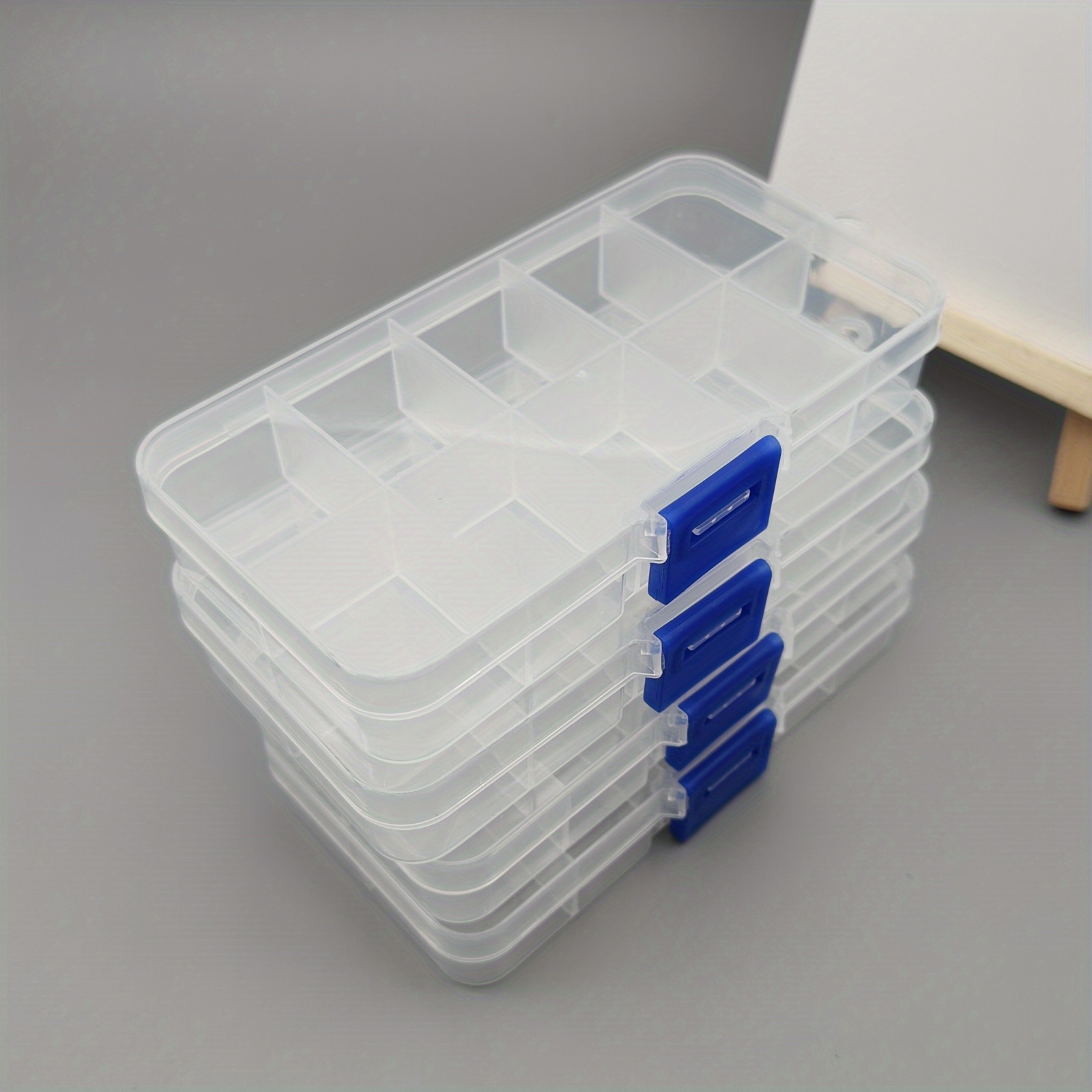 BUSY-CORNER Paquete de 4 cajas organizadoras de plástico, contenedor de  almacenamiento de joyas, caja organizadora transparente con divisores