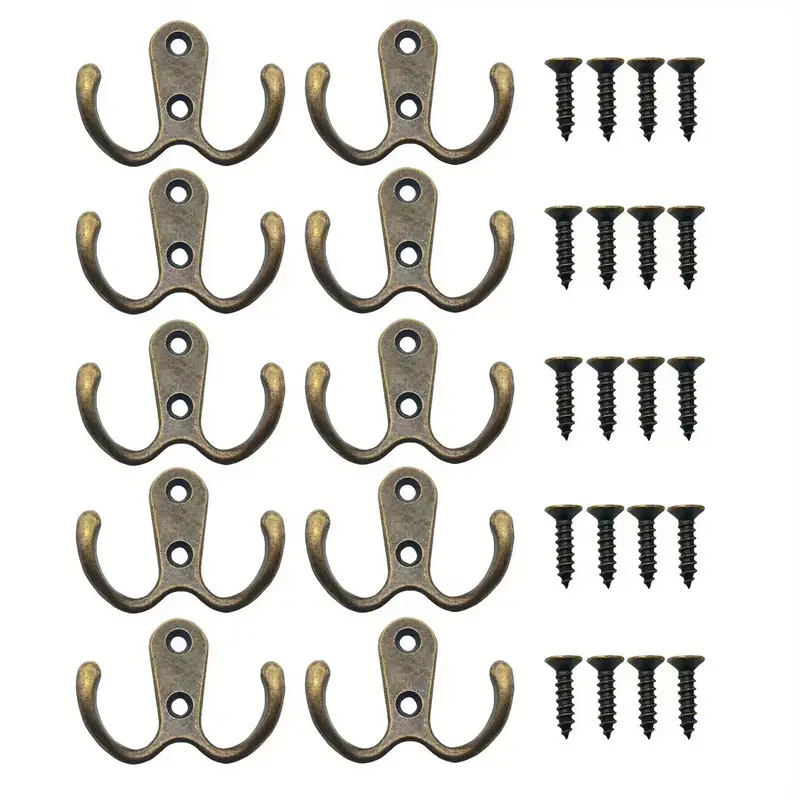 10 Pieces, Coat Hook Wall-mounted, Heavy-duty Metal Double Hook With 20  Screws, Wall Single Hook Hanging Robes, Towels, Keys, Jackets, Clothes,  Hats
