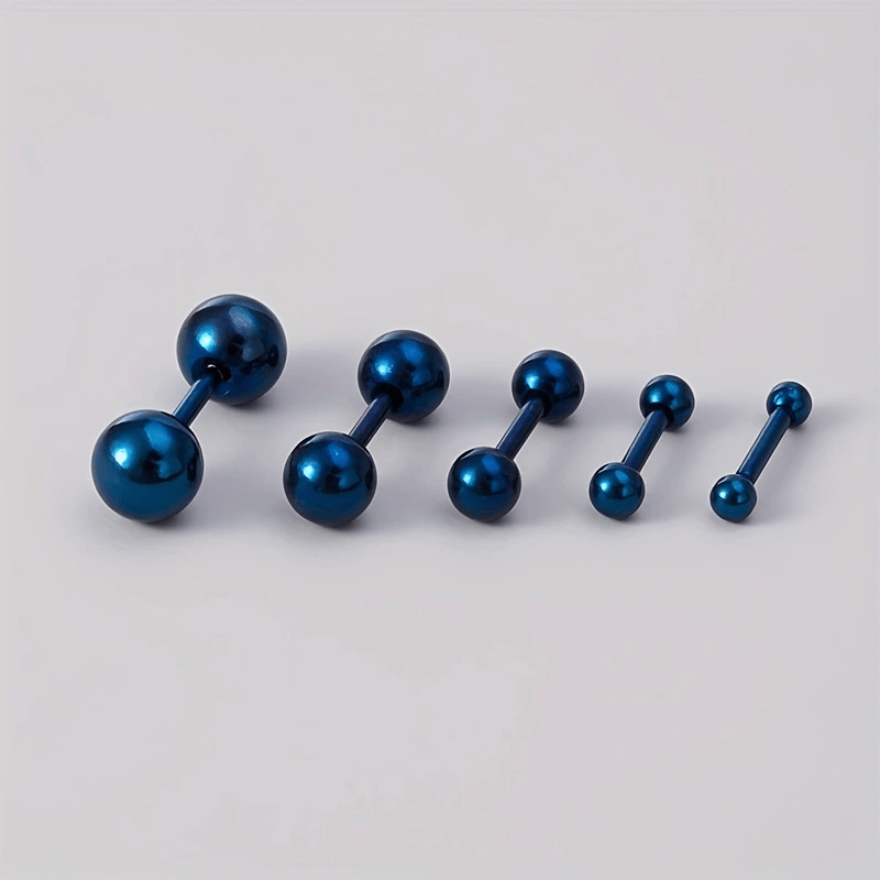 5pcs Stainless Steel Balls Ear Stud Earrings, Barbell Shaped