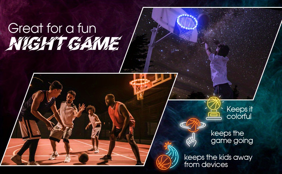 1pc led basketball hoop light remote control basketball rim led light 17 colors waterproof led basketball hoop suitable for play outdoors at night training night outdoor basketball games good gift details 4