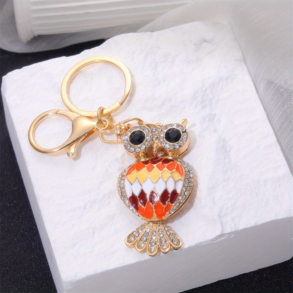 Owl Keychain Rhinestone Crystal Keyring Key Ring Chain Bag Charm