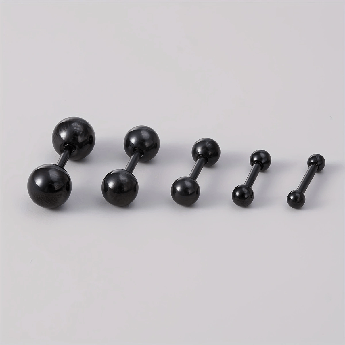 5pcs Stainless Steel Balls Ear Stud Earrings, Barbell Shaped