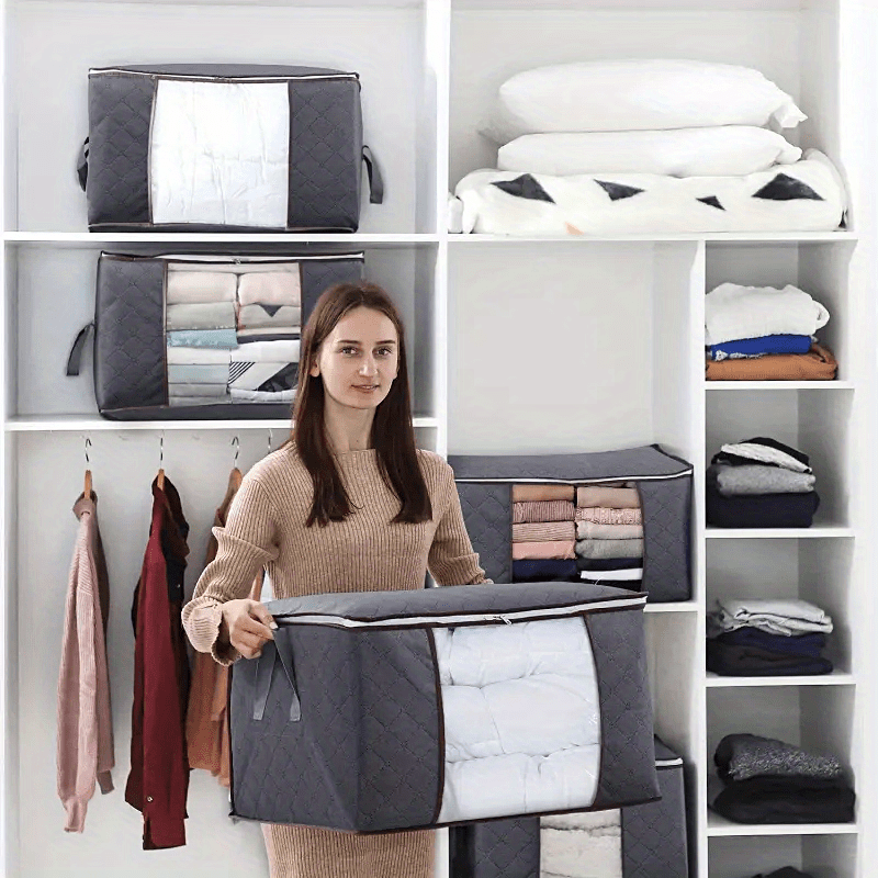 Large Clothes Storage Bag, Zipper Clothes Organizer With Handle, Space  Saver Containers For Bedding - Temu