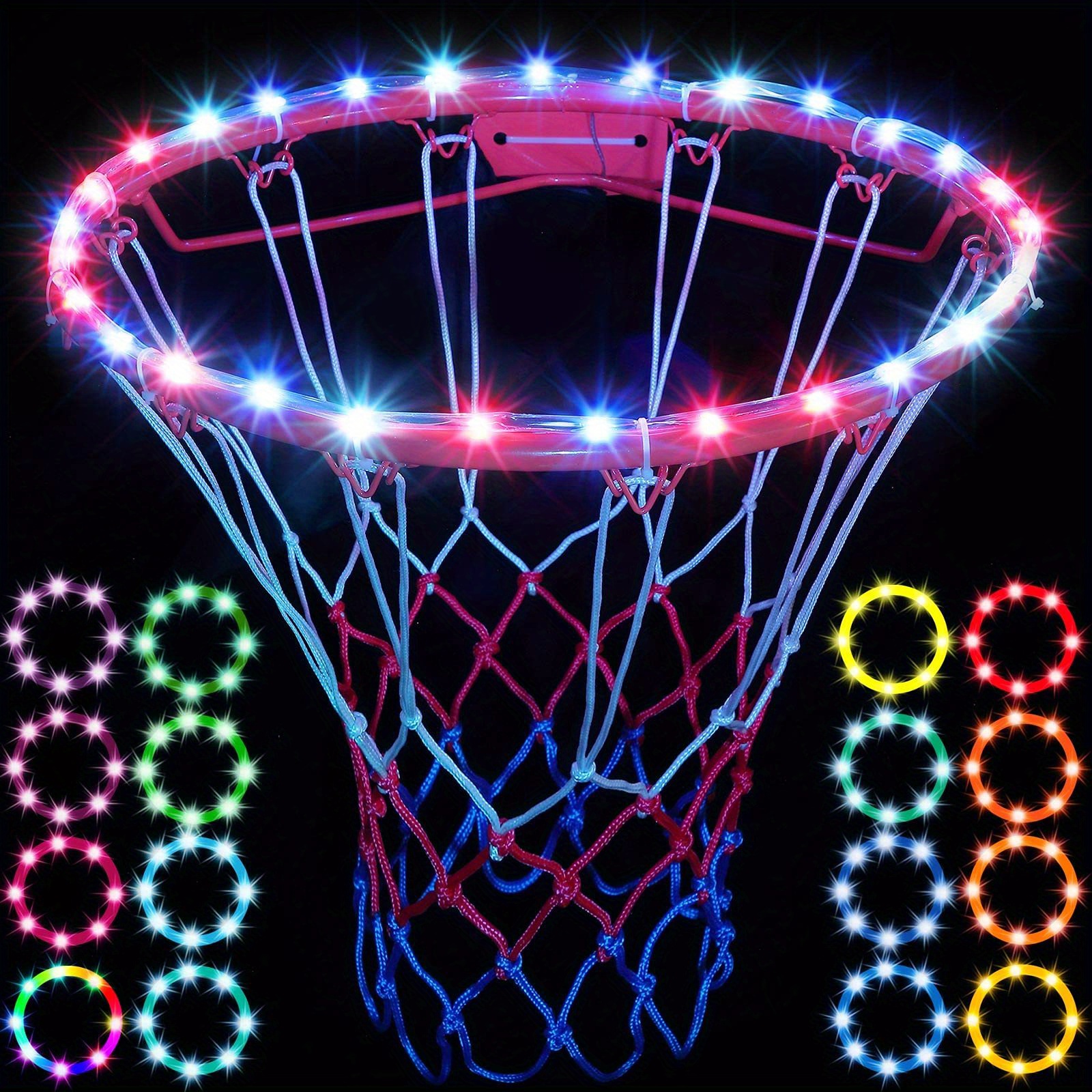 1pc led basketball hoop light remote control basketball rim led light 17 colors waterproof led basketball hoop suitable for play outdoors at night training night outdoor basketball games good gift details 9