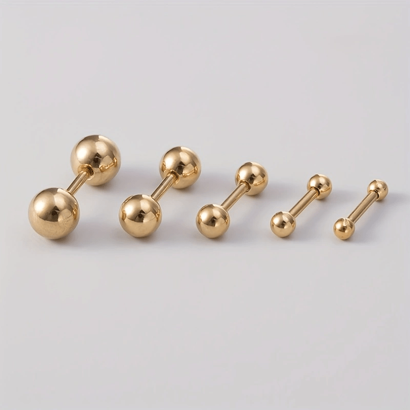 5pcs Stainless Steel Balls Ear Stud Earrings, Barbell Shaped