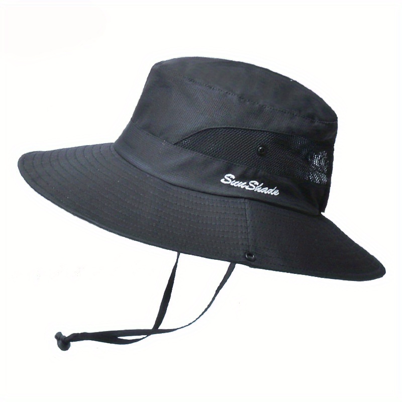 Sun Hats for Women Ponytail Bucket Hat UV Protection Foldable Mesh Fishing Cap 22in Black in Blue | One Size